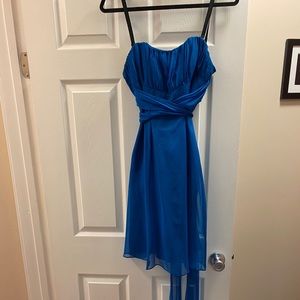 Silk chiffon blue and black polka dot dress